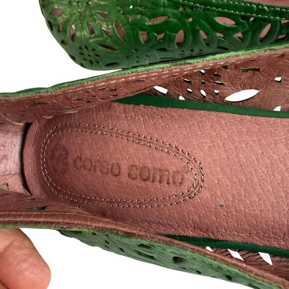 Corso Como Leather Floral Cutout Ballet Flat Women 8.5 Green Modern Classic - Picture 4 of 8